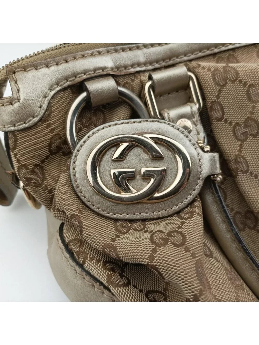 Gucci Ski White Brown Leather Canvas Shoulder